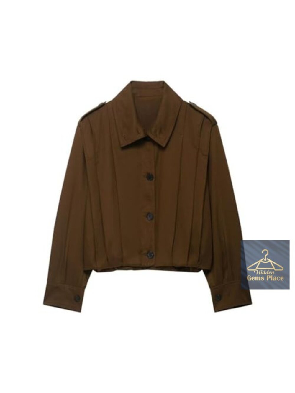 Cropped Pleated Trench Coat Long Sleeve Button Down Lapel Collar Casual Jacket